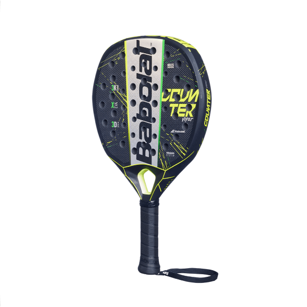 Bild på padelracket Babolat Viper Counter, ett rund padelracket med hög balans som har försetts med en räfflad yta i kombination med sandpapper, som heter 3D Spin+.