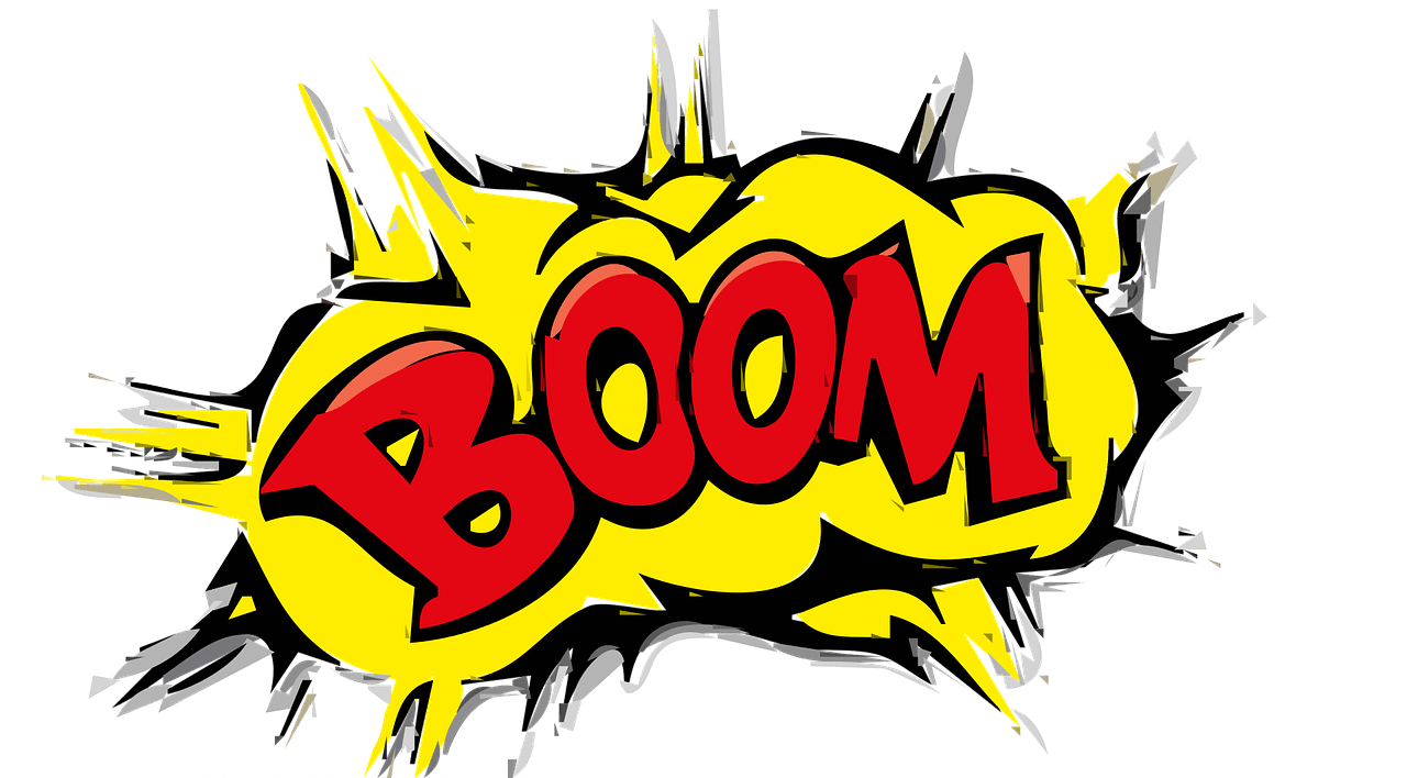 Texten BOOM illustreras som en explosion