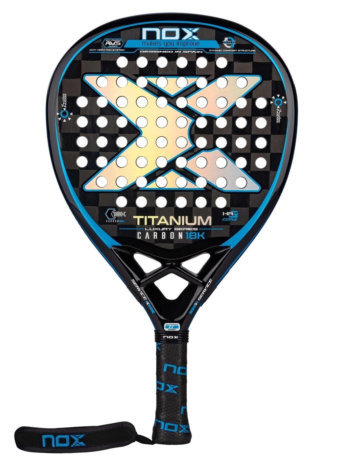 NOX Luxury Titanium 18K 2021 är ett diamantformat padelracket som erbjuder kraftfulla slag. Har en något lättare vikt. Används bland annat av svenska damspelare Antonette Andersson under 2021