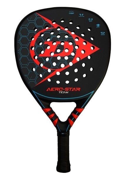 Padelracket Dunlop Aero-Star Team 2021 är ett lättspelat racket med förstklassiga materialval. Hybridform mellan dropp och diamant för kraft och kontroll.