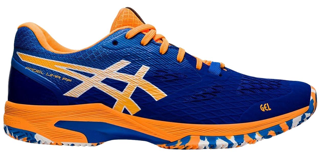 ASICS Padel Lima FF herr är en snygg padelsko i blått och orange, med fantastisk komfort och dämpning som även passar breda fötter. Vårt val av bästa padelsko 2021 i mellanklassen för herrar.