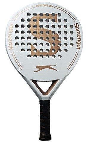 Slazenger Challenge No.4 recension, review, betyg, omdöme - Det vita och snygga padelracket Challenge No.4 har en lätt vikt och är uppbyggd av skonsamma och förlåtande material. Perfekt för padelspelaren som har problem med tennisarmbåge.