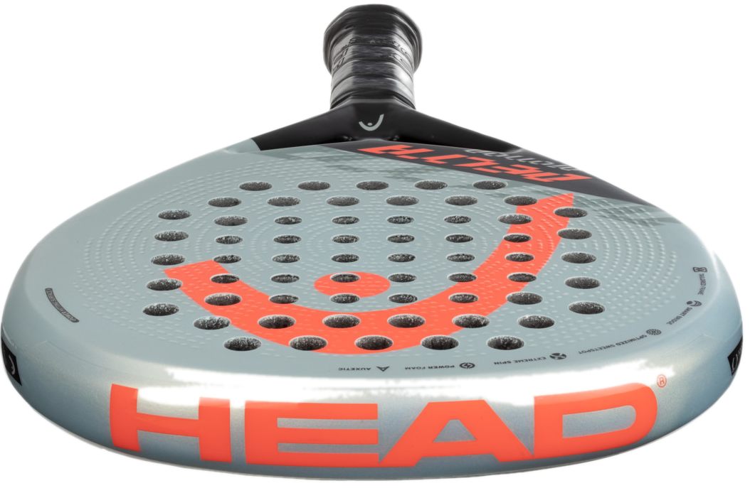 HEAD Delta Motion 2022 betyg, omdöme och test. Här visas padelracket Motion från HEAD när det ligger ner så att toppen syns med loggan framåt.