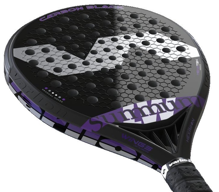 Varlion LW Summum Carbon Black test, recension och betyg. Här ser vi träffytan som har ett hexagonmönster för att kunna generera extra skruv på bollen.