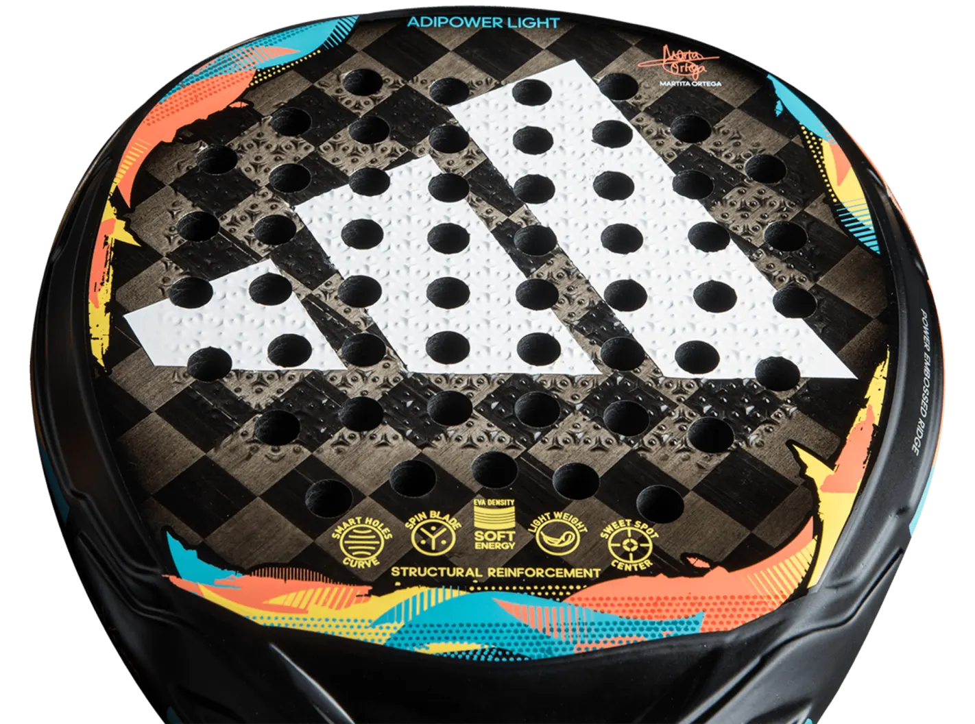 Ytan på padelracket Adidas Adipower Light 3.2 2023, som är ruggad för mer skruv på bollen.