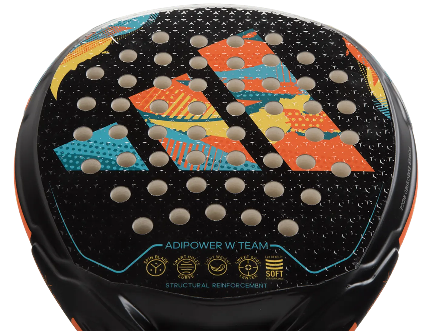 Ytan på padelracket Adidas Adipower W Team 2023, som är räfflat för en trevlig spineffekt på bollarna.