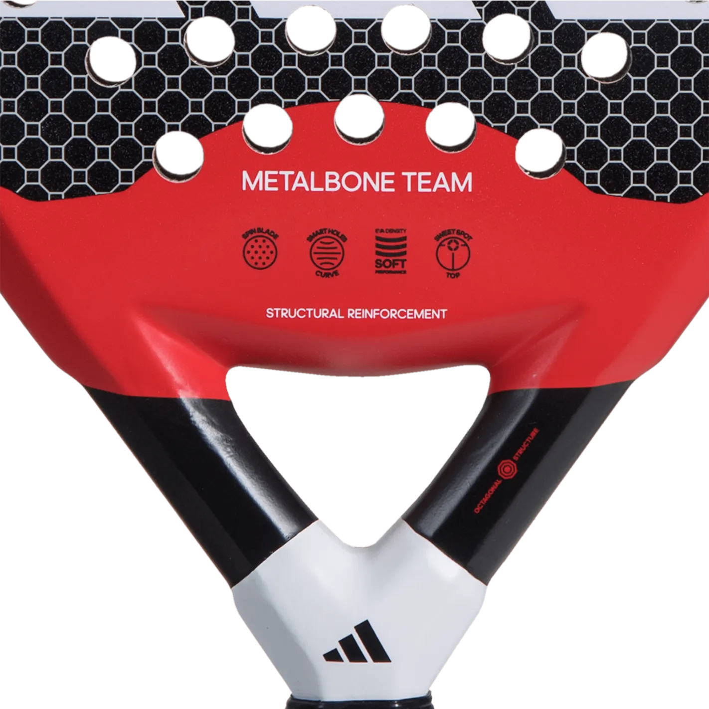 Närbild på rackethalsen hos padelracket Adidas Metalbone Team 2023.